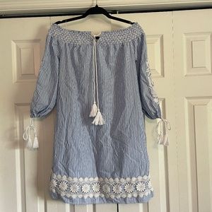 Crown and Ivy Striped Nautical Off the Shoulder Dress